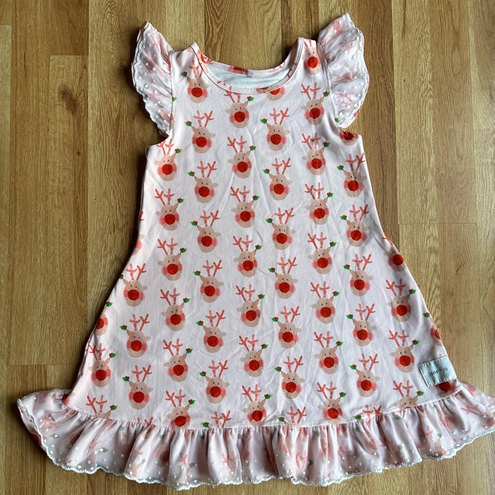 Jane + Jo Reindeer Christmas Nightgown Gown Pajamas size 9 10
